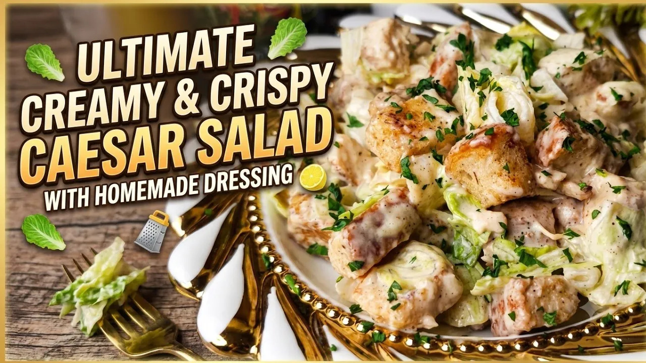 Classic Chicken Caesar Salad Recipe | Creamy Homemade Caesar Dressing & Crispy Croutons