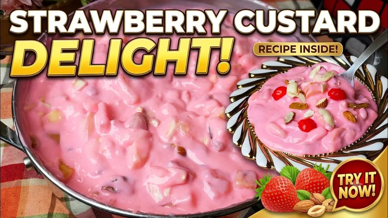 Strawberry Custard Delight Recipe | Easy No-Bake Dessert | Creamy & Delicious